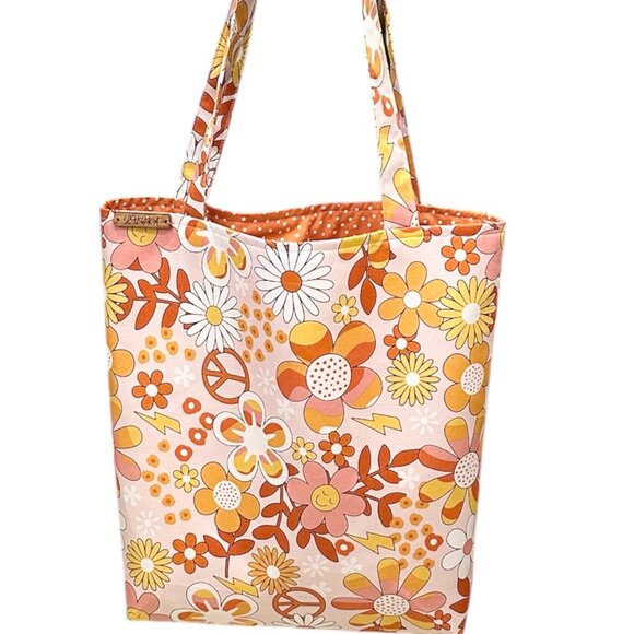 Tote Bag Medium Size Lining Cotton Multicolor Floral Fabric, Brand New Handmade - Picture 1 of 3